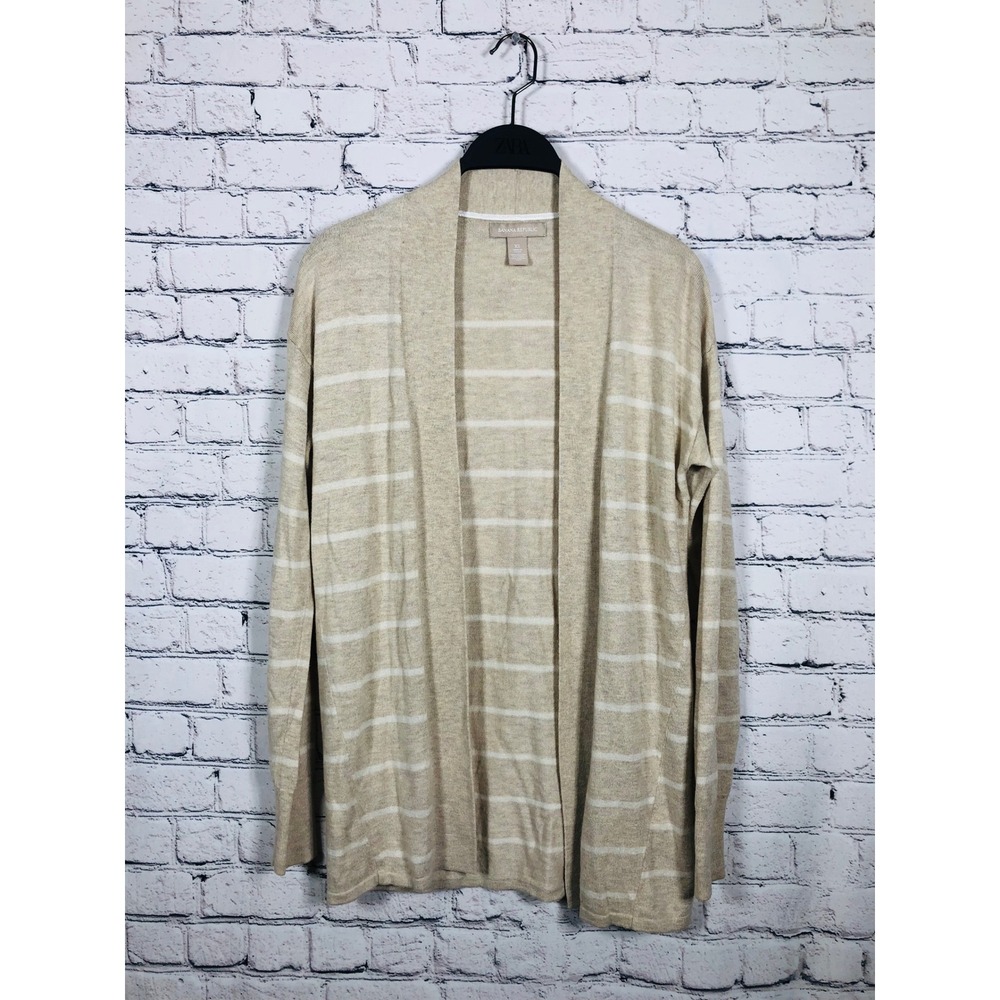 Banana Republic Cardigan Womens Stripe Easy OP Pebble XS Excellent Merino Wool